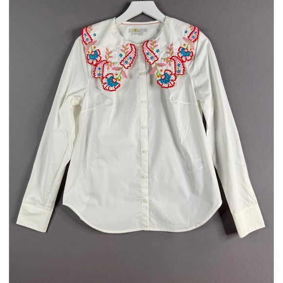 Boden Tops - Boden Antonia Embroidered Shirt Womens 8 M White Floral Boho Twee Southwestern